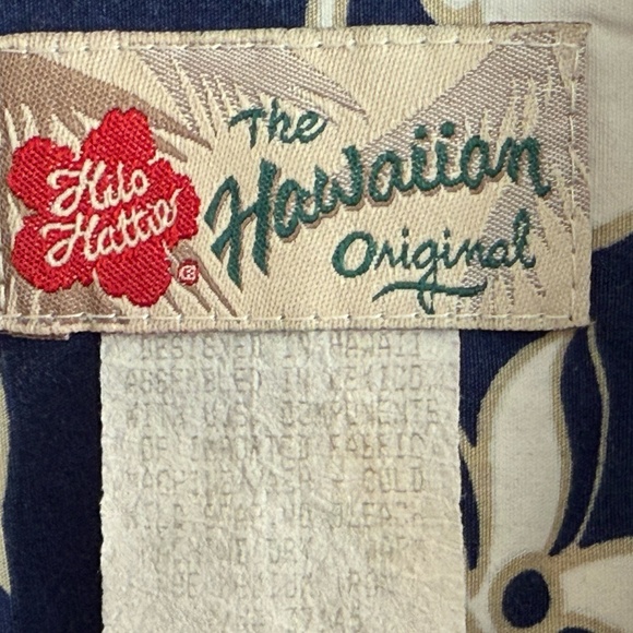 Vintage 90s Hilo Hattie Blue White Floral Hawaiian Aloha Shirt Mens Large - Picture 2 of 7